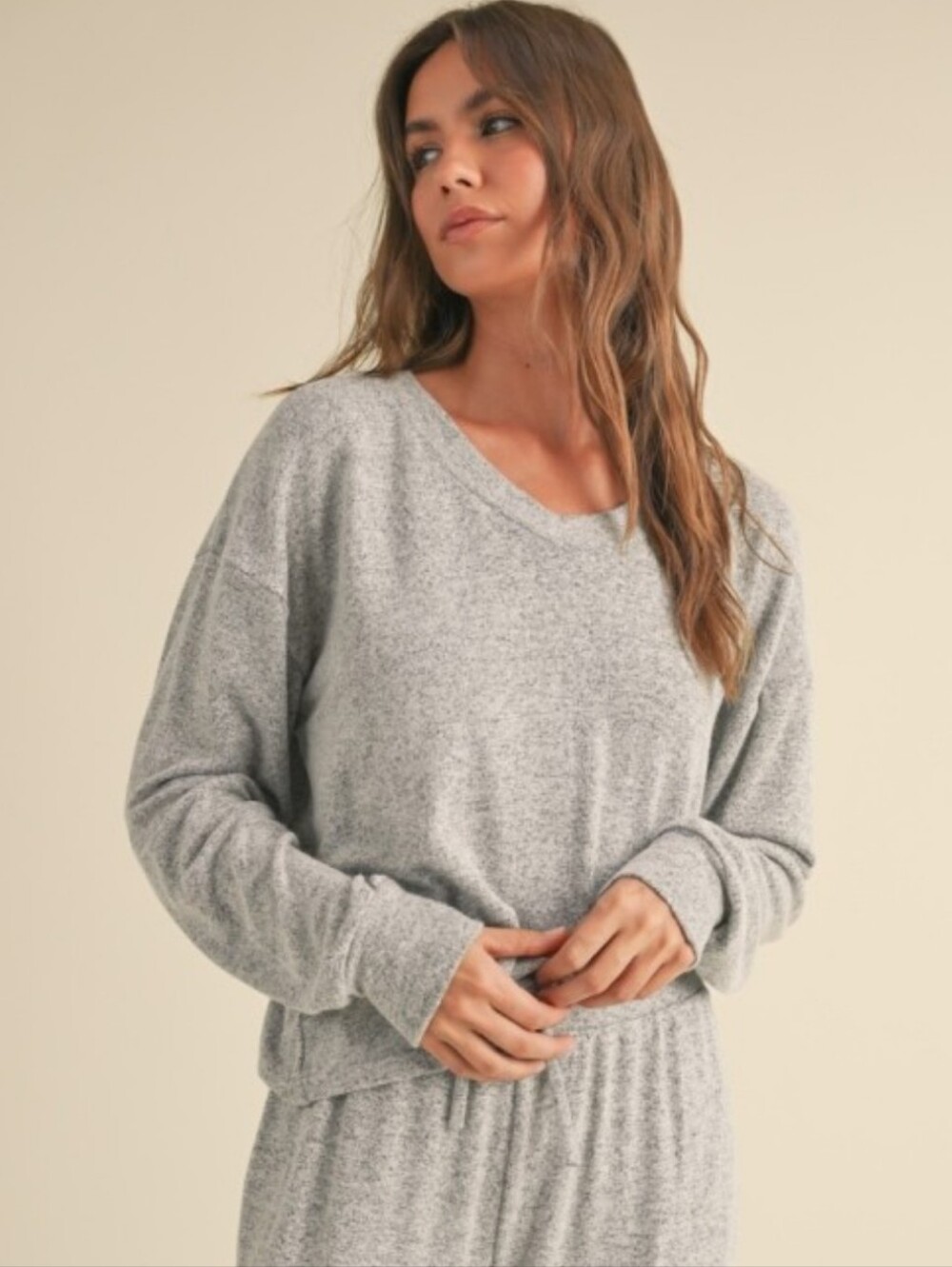 🩶 Grey Hacci V Neck Top